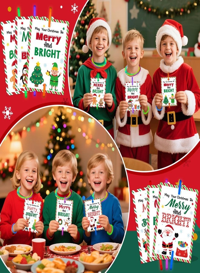 Haooryx Christmas Glow Stick Bracelets Bulk - 36 Pack Merry and Bright Glow Stick Bracelet with Gift Card Light up Toy for Kids Christmas Night School Party Favor Student Reward Game Prize Xmas Supply - Image 5